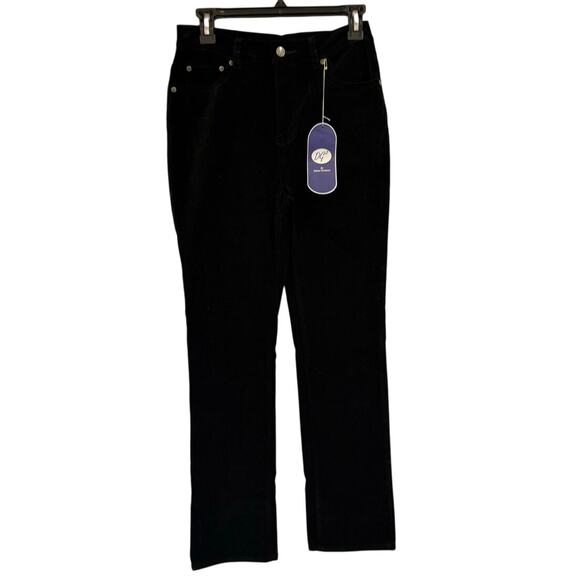NWT DG Diane Gilman 4 Tall Black Velvet Straight Leg Trouser Pants Jeans Holiday - Picture 1 of 7